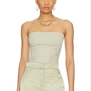 Free People Light Green Strapless Lace Top